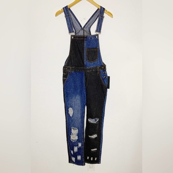 NWT Fashion Nova American Bazi The Simple Life Two Tone Denim Overalls $49.99 - Picture 2 of 7